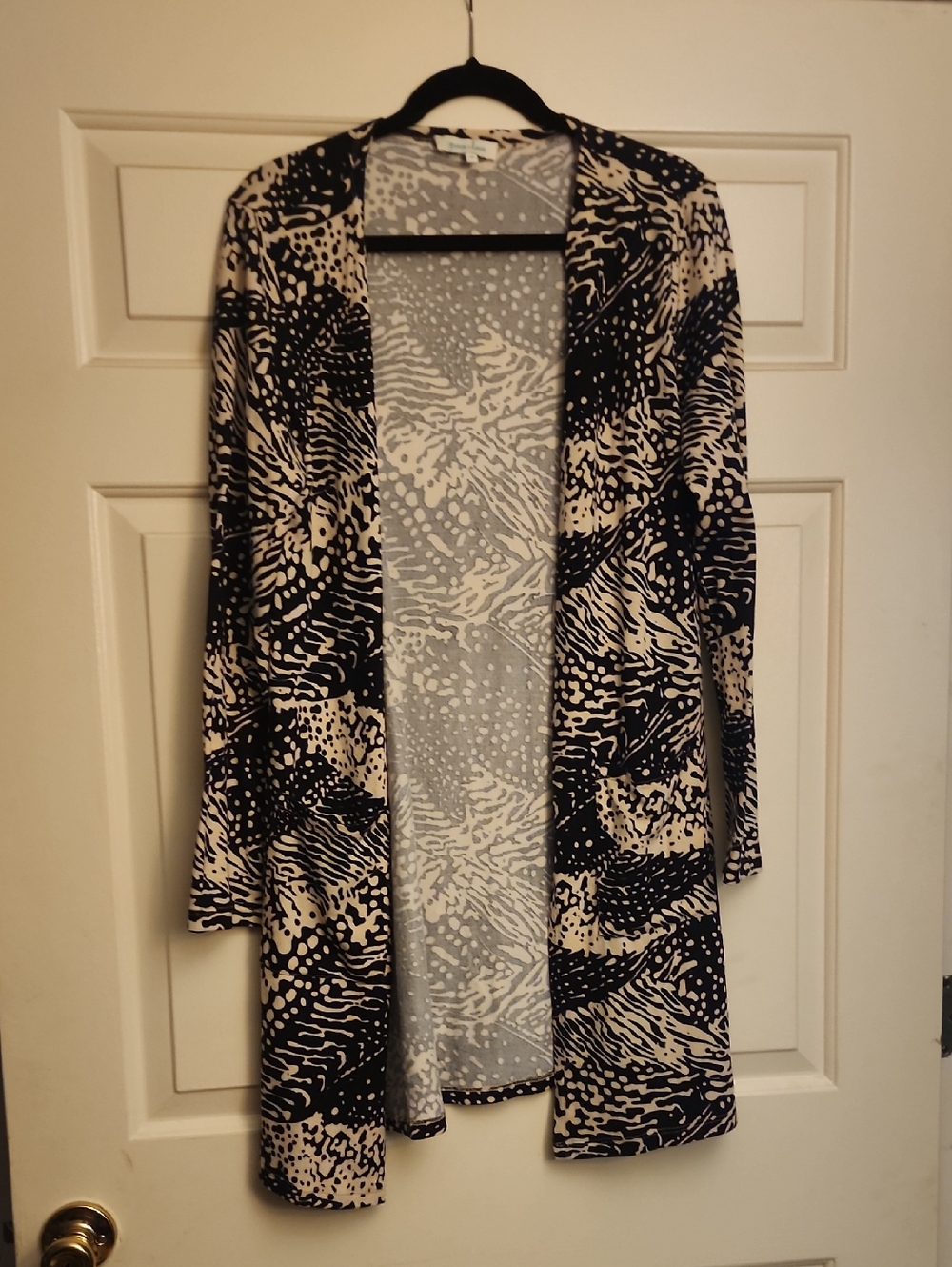 Grace & Lace Black and Cream Open Front Long Cardigan